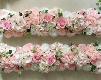 Baby Pink Rose & Hydrangea Flower Row: Wedding Arch Decor (20cm*50cm)