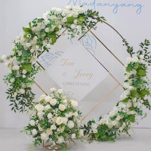 Artificial Floral Wedding Arch Decor – White Rose & Greenery Silk Flower Garland for Ceremony Backdrop, Baby Shower, Christening Decoration