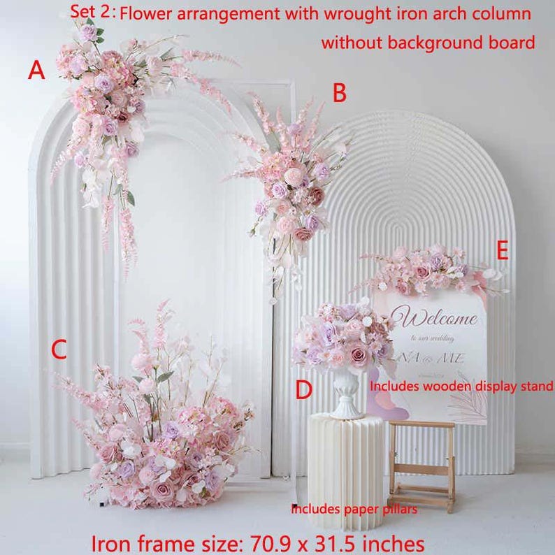 Blush Pink Wedding Floral Arch Set: Silk Flower Ceremony Decor Set 2