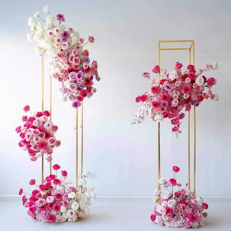 Pink White Artificial Rose Flower Arrangement | Wedding Ceremony Backdrop Floral Decor | Flower Column for Gold Stand