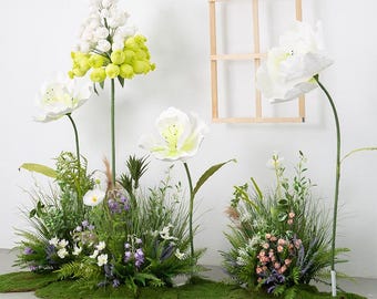 Fondo gigante de flores blancas artificiales: decoración para bodas, eventos y fotomatones.