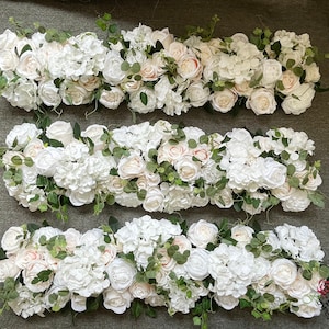 White Artificial Rose Hydrangea Arch Greenary Decor Table Flower Row for Wedding Party Arrangement Road Lead Flower Decoration 20cm*50cm