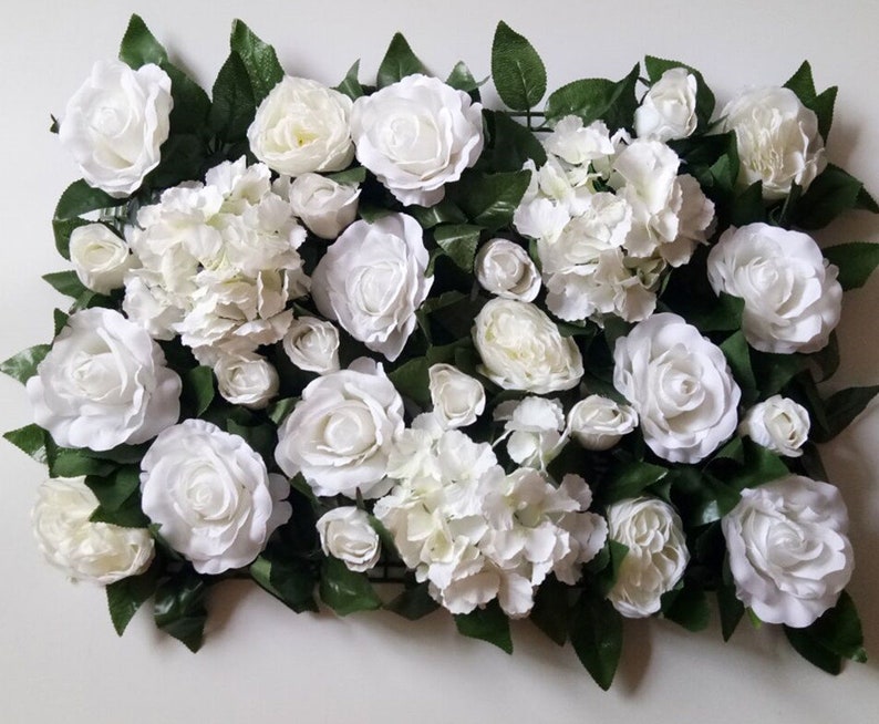 White Floral Walls Backdrops With Leaves Silk Rose Hydrangea Etsy