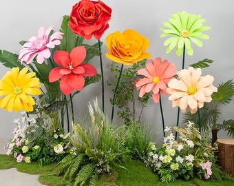 Fondo gigante de flores artificiales multicolor: decoración para bodas, fiestas y eventos.
