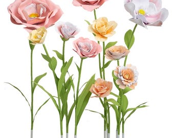 Conjunto de flores de papel gigantes: fondo para bodas, decoración para fiestas.