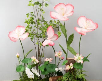 Arreglo floral gigante de loto rosa de seda: decoración para bodas y eventos.