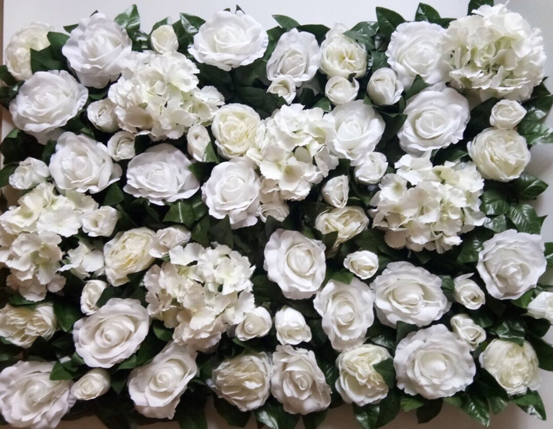 White Floral Walls Backdrops With Leaves Silk Rose Hydrangea Etsy