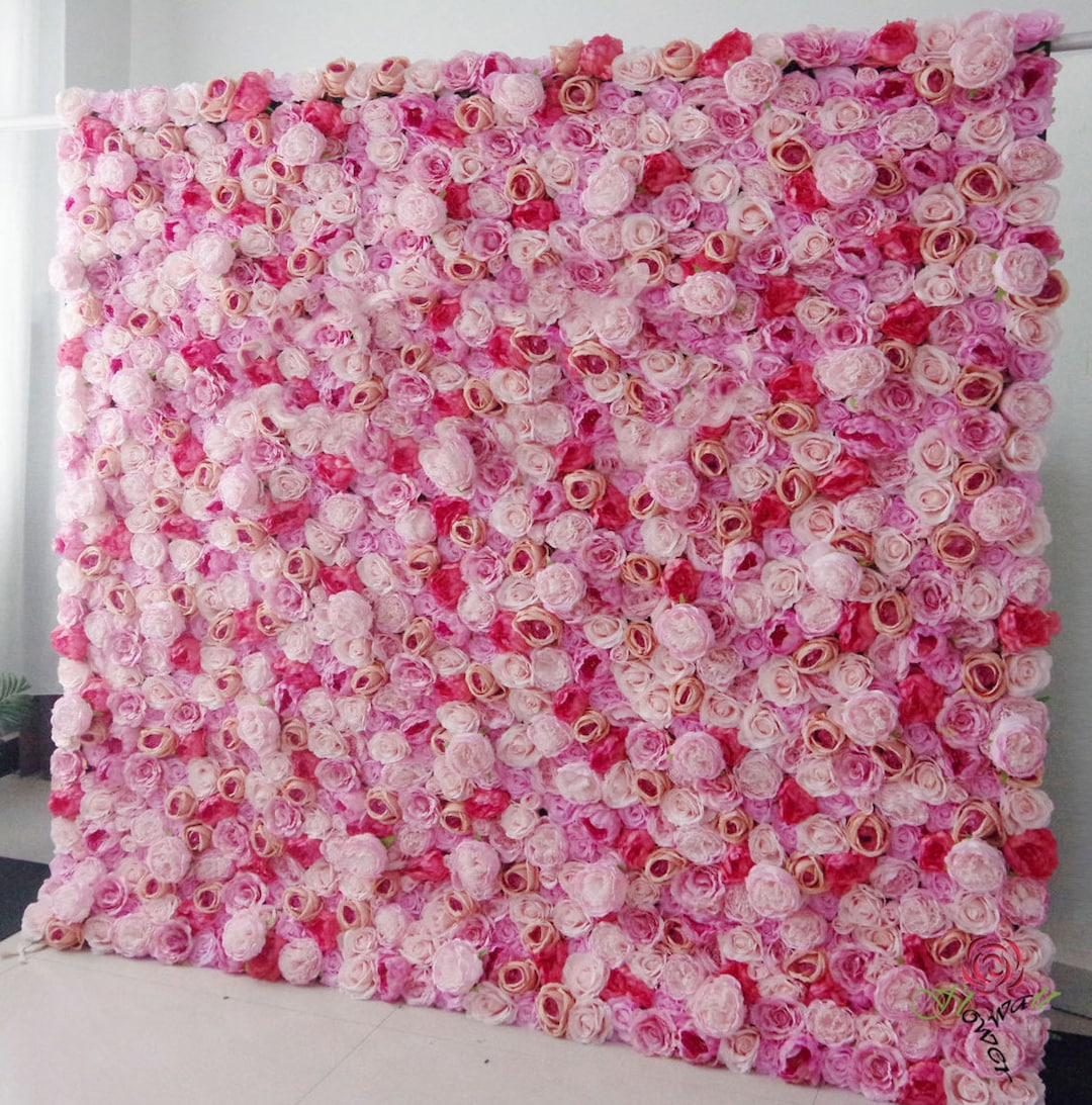 Pink Artificial Flower Wall Backdrop Hanging Rolling up Flower Wall