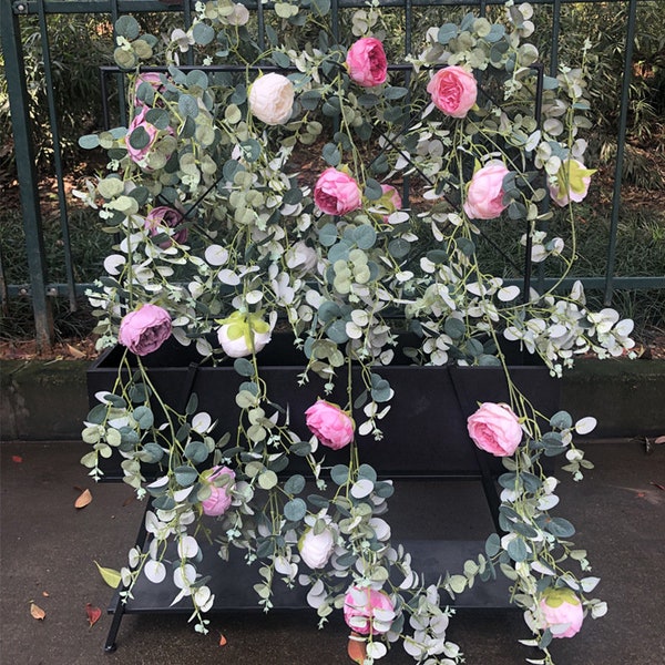 Longueur 195CM /76.7 » Artificial Wedding Arch Flowers Leaf Garland Fake Peony Flower Vine Flower Garland For Home Decoration Rustic Wedding