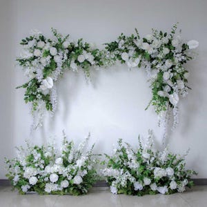 Elegant White Wedding Floral Arch Set – Artificial Flower Decoration for Ceremony, Backdrop, Photo Booth, or Party