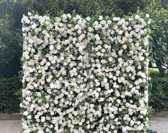 White Flower Wall ,Hanging Rolling Up Flower Wall Backdrop , Fabic Cloth Flower Wall , Greenary Flower Wall Backdrop , Flower Wall Decor