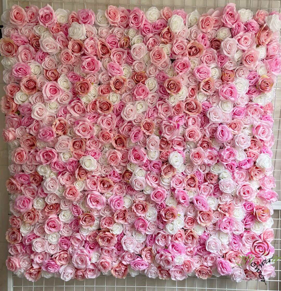 Pink Flower Wall Backdrop Panel for Party Decoration Artificial Rose Penoy White Floral Wall for