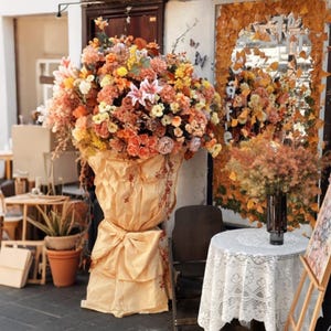 Large Silk Flower Arrangement: Peach, Pink & Yellow Floral Display