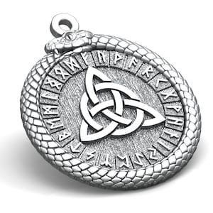 Ouroboros Snake pendentif - Ouroboros avec triquetra avec cercle runique - stl design bijoux - téléchargement de fichier - pour bijoutiers - fichier 3d