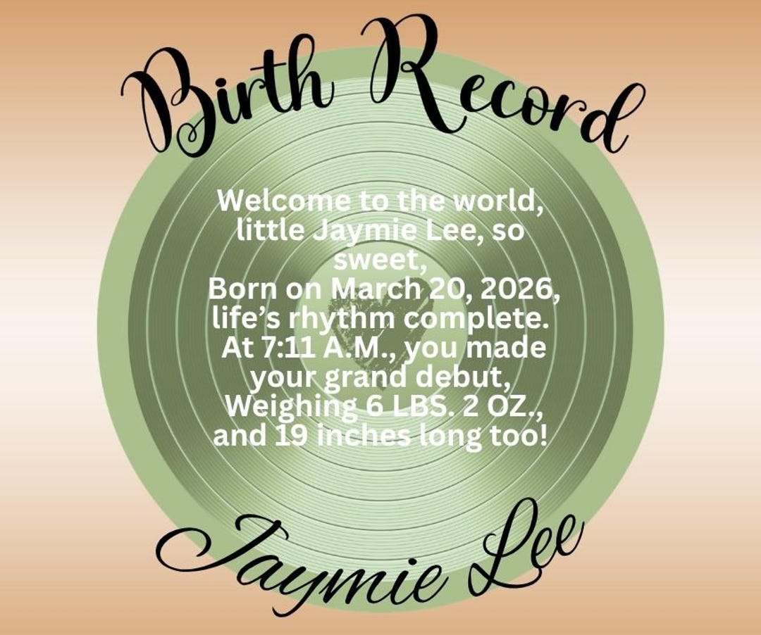 Welcome Baby Stat Rhyme Printable, Digital Vinyl Birth Record ...