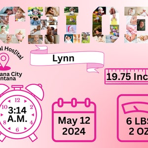 personalized wall art collage, baby information, birth stats, birth information, baby memorabilia, social media JPEG, shower sprinkle gift