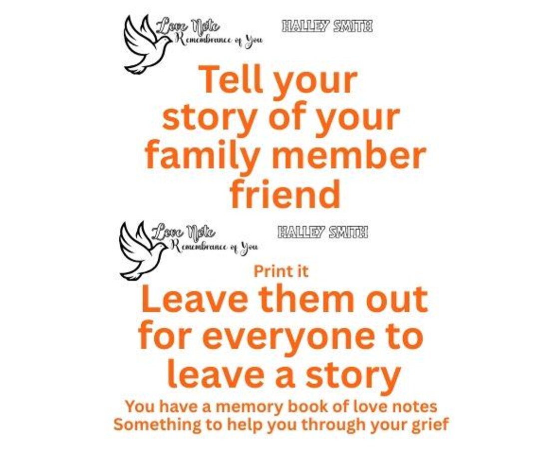 In Memory Note Paper Funeral Memory Card, Celebration of Life Story Card, in Loving Memory ...