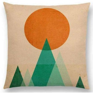 Retro Vintage Design Scandinavian geometric abstract screen printed Cushion cover. Nordic Linen bright patterned cushion. FREE delivery.