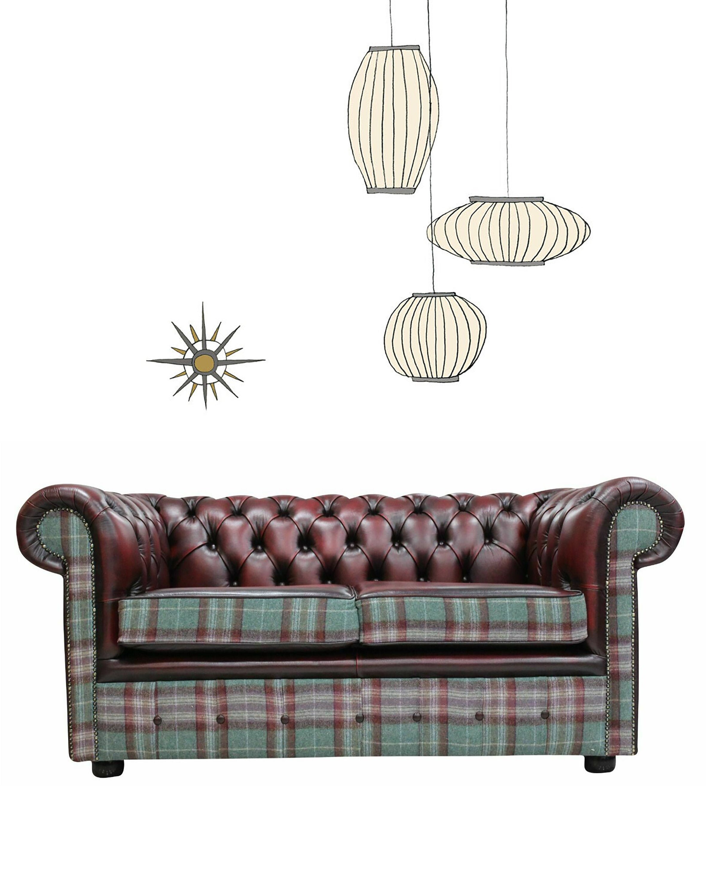 Mod Chesterfield Antique Oxblood Leather Tartan Jade Fabric Mod Chesterfield Antique Oxblood, How Much To Reupholster A Chesterfield Sofa