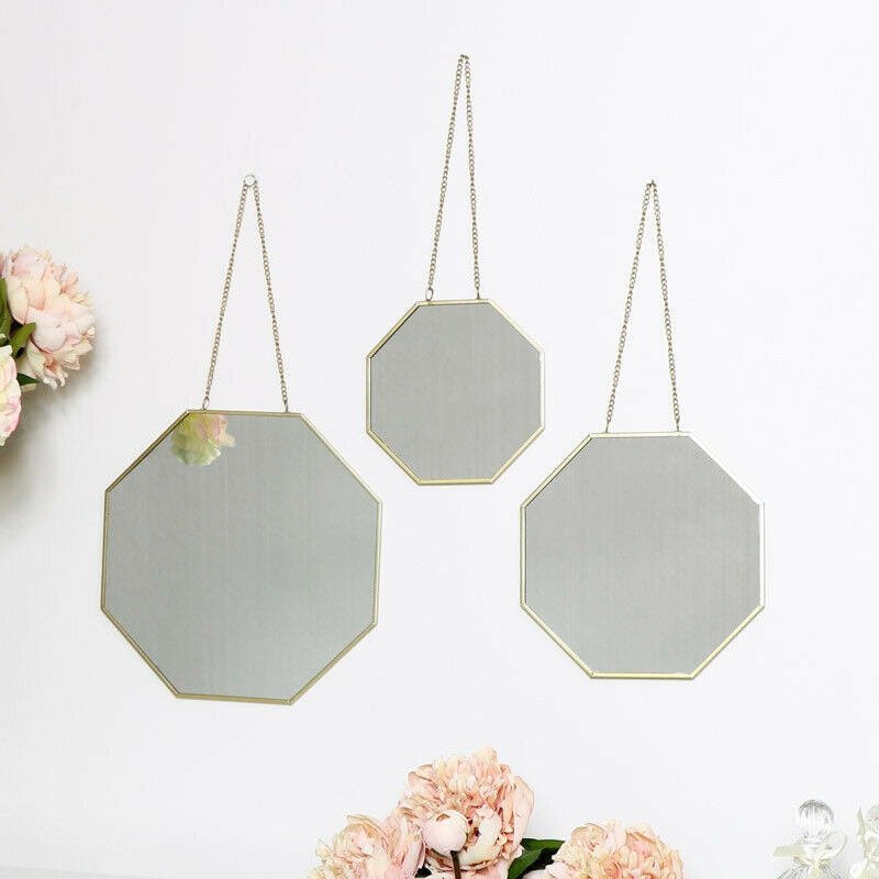 Gold Wall Mirrors Chain Hanger, Set Of Mirrors For Hallway