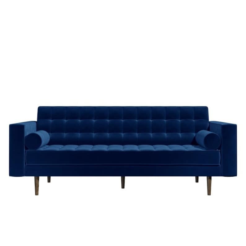 Mid century Rich navy blue velvet fabric 3 seater Sofa. Large Etsy