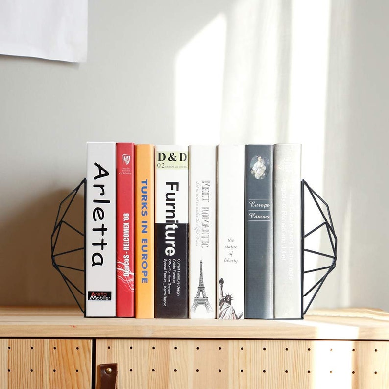 Unique geometric Book Ends. Heavy Duty Black Metal Bookends Etsy