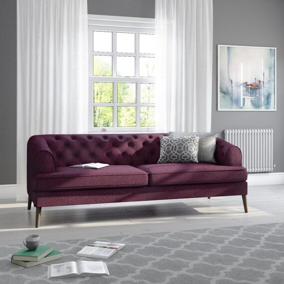 Stunning Chesterfield Dark Purple Aubergine Velvet Fabric 3 Etsy