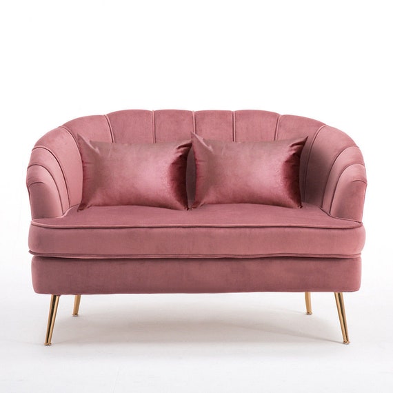 Wood Legs Small Sofa Scallop Back Velvet Nordic Accent Tub Chair Bedroom Seat UK