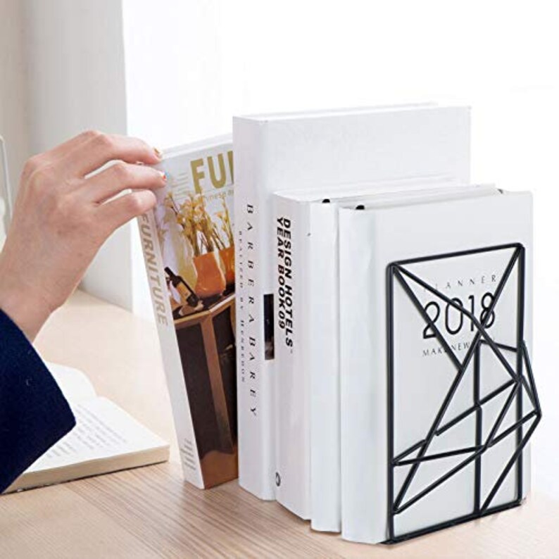 Unique geometric Book Ends. Heavy Duty Black Metal Bookends Etsy