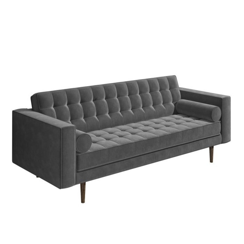 Mid Century Grey Velvet Fabric 3 Seater Sofa. Large Sofa Deep Etsy