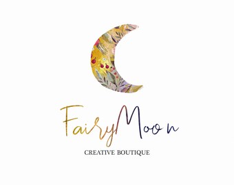 Moon logo, Premade logo, Fairytale logo, Illustration logo, Floral logo, Boutique logo, Branding, Business Logo