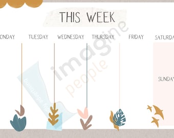 Weekly Planner, Daily Schedule, Minimal planner, Digital Planner, Printable to do list, Birds, Clouds Illustration, Instant Download