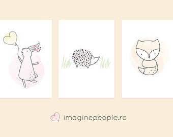 Cute animals illustration, Digital greeting cards, Printable cards, , Instant download, DIGITAL download