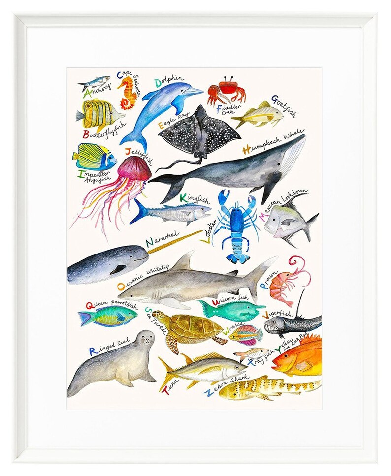 Underwater Alphabet, Sea Life Alphabet Print, Under the Sea Nursery Print, Kids Room ...