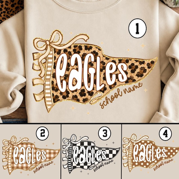 Camiseta personalizada con banderín de leopardo y mascota escolar, camiseta personalizada con el espíritu de la mascota escolar, camiseta a cuadros para la vuelta al cole, camiseta colorida