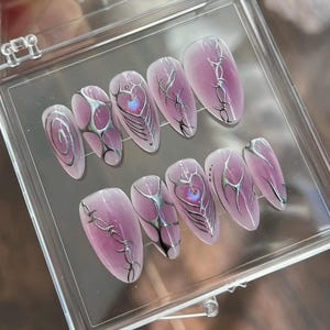 Futuristic Holographic Press On Nails, Handmade Cyberpunk Nail Art, Cyber Y2K Chrome Nails, Purple ombre press on nails, Purple nails