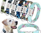 Engraved Dog Collar - Personalized Dog Collar Hard Wearing Nylon 6 Designs to Choose ID Name Dog Collar Floral, Stripes, Camo and Abstract