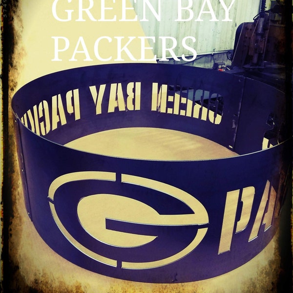 30 inch Green Bay Packers, bolt together fire pit painted high temp black, 12 gauge heavy duty steel. Includes bolts