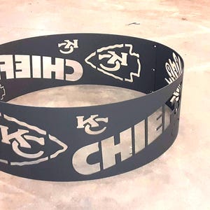 30 inch Kansas City Chiefs fire pit, painted high temp black, includes bolts.