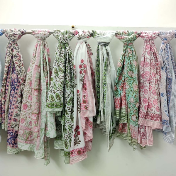 XL Floral Hand Block Printed Pure Cotton Sarong - Beach Wrap Scarf By UK Seller