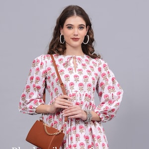 Handmade Block Print Cotton Maxi Dress, Bohemian Style