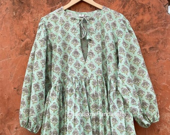 Hand Block Print Cotton Maxi Dress, Bohemian Floral Outfit, Jaipur Artisan Garment