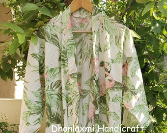 Kimono Indiano 100% Cotone Per Donna | Floreale Hippie, Vestaglia Da Spiaggia - Foto 2