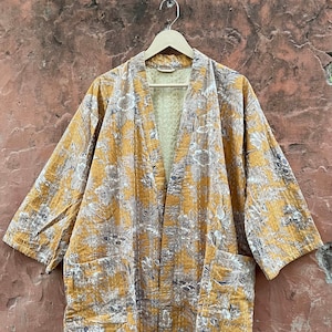 Cotton Kantha Kimono, Luxury Robe Bridesmaid Dressing Gown, Long Jacket , Floral Print Handmade Kantha Kimono Style robe, Nightwear,