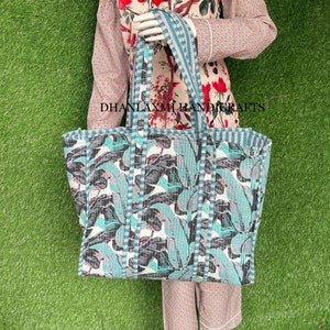 Cotton Handmade Bags, Quilted Shoulder Bag, Leaf Printed Bags, Summer Beach Bags, Tote Bag, Everyday Use Bag, Women&#39;s Gift Bag,