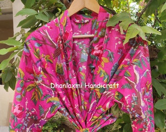 Indian Handmade Cotton Kimono, Maxi Dressing Gown, Beach Coverup,  Floral Print Bath Robe, Bridesmaid Dress, Resort Wear CK-34
