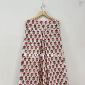 Block Print Cotton Lounge Pants, Women’s Relaxed Fit Pink Buti Trousers, Bohemian Style Palazzo