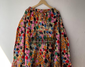 Women's Boho Tiered Mini Skirt | Colorful Abstract Cotton Summer Skirt