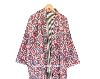 Unisex Robes, Indian Cotton Velvet Kimono, Reversible Kimono, Winter Robe, Geometric Print Kimono Robe, Night Wear, Bathrobes, Sleepwear,