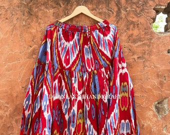 Multi-Colored Ikat Printed Skirt, Pure Cotton Fabric Summer Skirt, Long Elastic Waist Skirts, Printed Skirt For Women&#39;s, Beach Skirt, CSP-38
